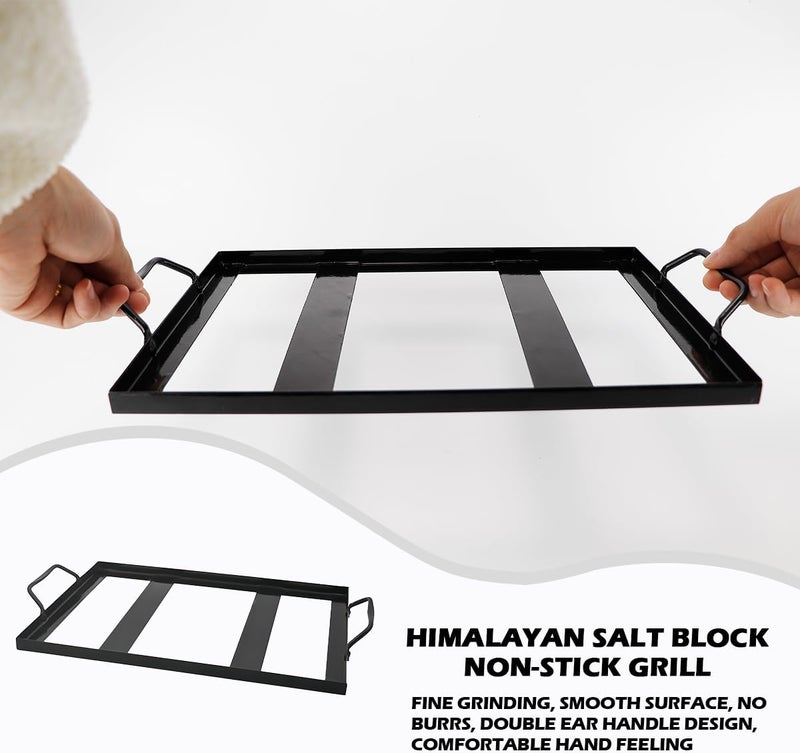 DOERDO DD Salt Cooking Block Tray Holder Salt Slab Plate Metal Steel Himalayan Rock Salt Block Cooking Plate Tray for Grilling Cooking, 14.3x8.4 Inch - Image 4